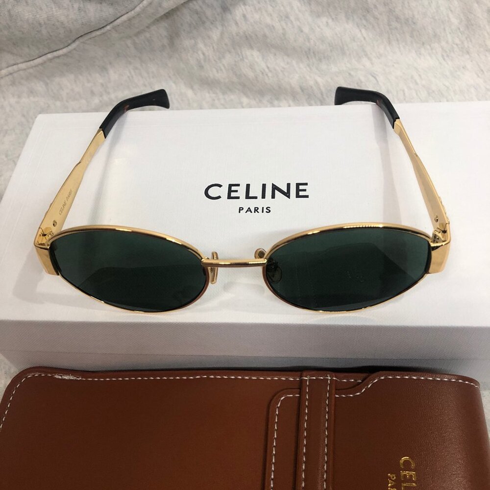 Celine Triomphe Metal Sunglasses in Metal Gold / Green